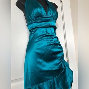 Pre Y2K 90’s Blondie Nites Linda Bernell Blue Green Asymmetrical Ruffle Prom